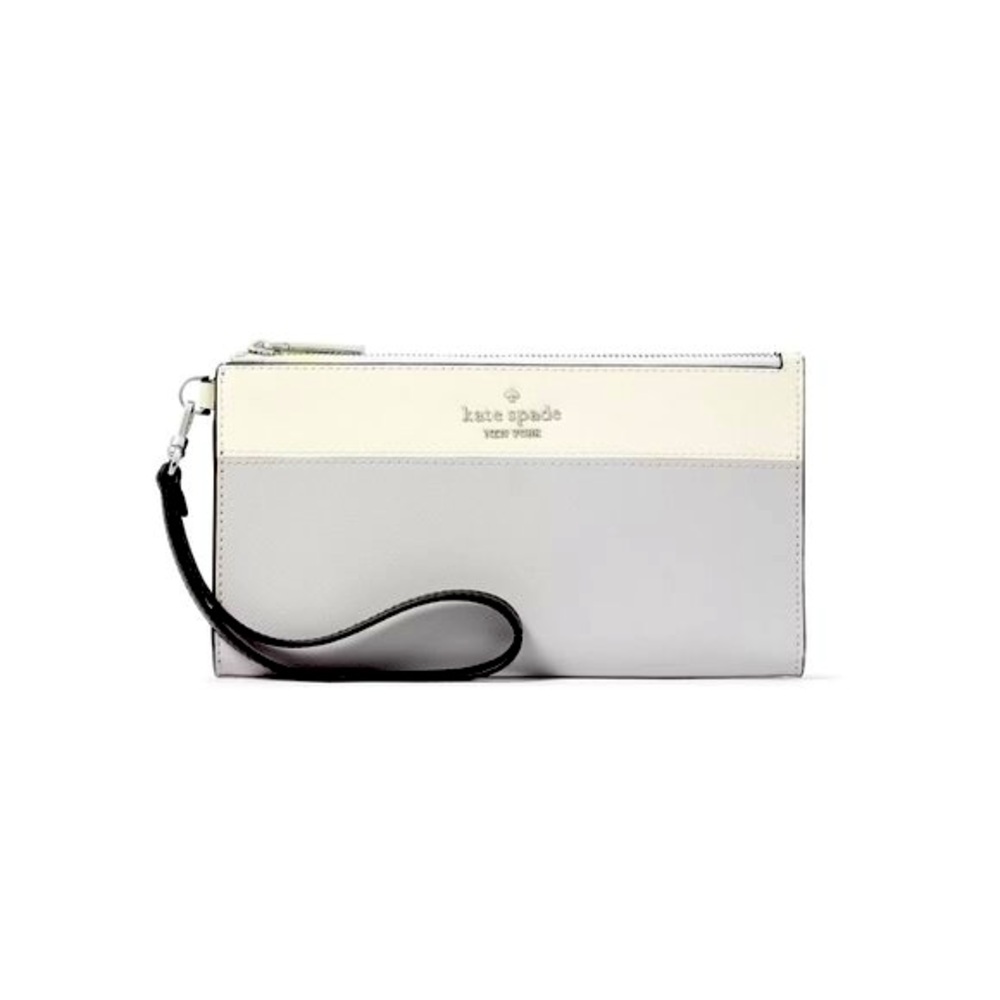 NWT Kate Spade Madison Double Zip Saffiano Wristlet Platinum Grey KC507 $169